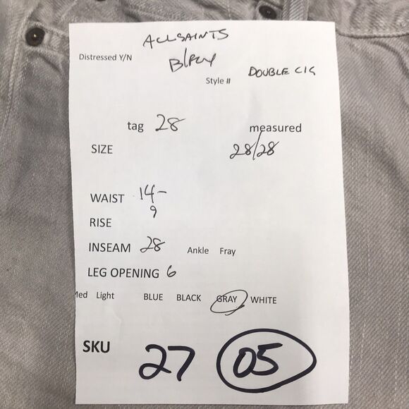 ALLSAINTS Double Cigarette Jean Men 28x28 Gray Button Fly Skinny Slim - Picture 15 of 15